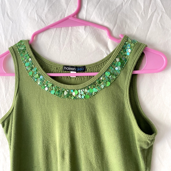 90s VTG Cami Top XS Earthy Grunge Goblin Sequin Forest 70s Wacky Funky Retro - Picture 5 of 10